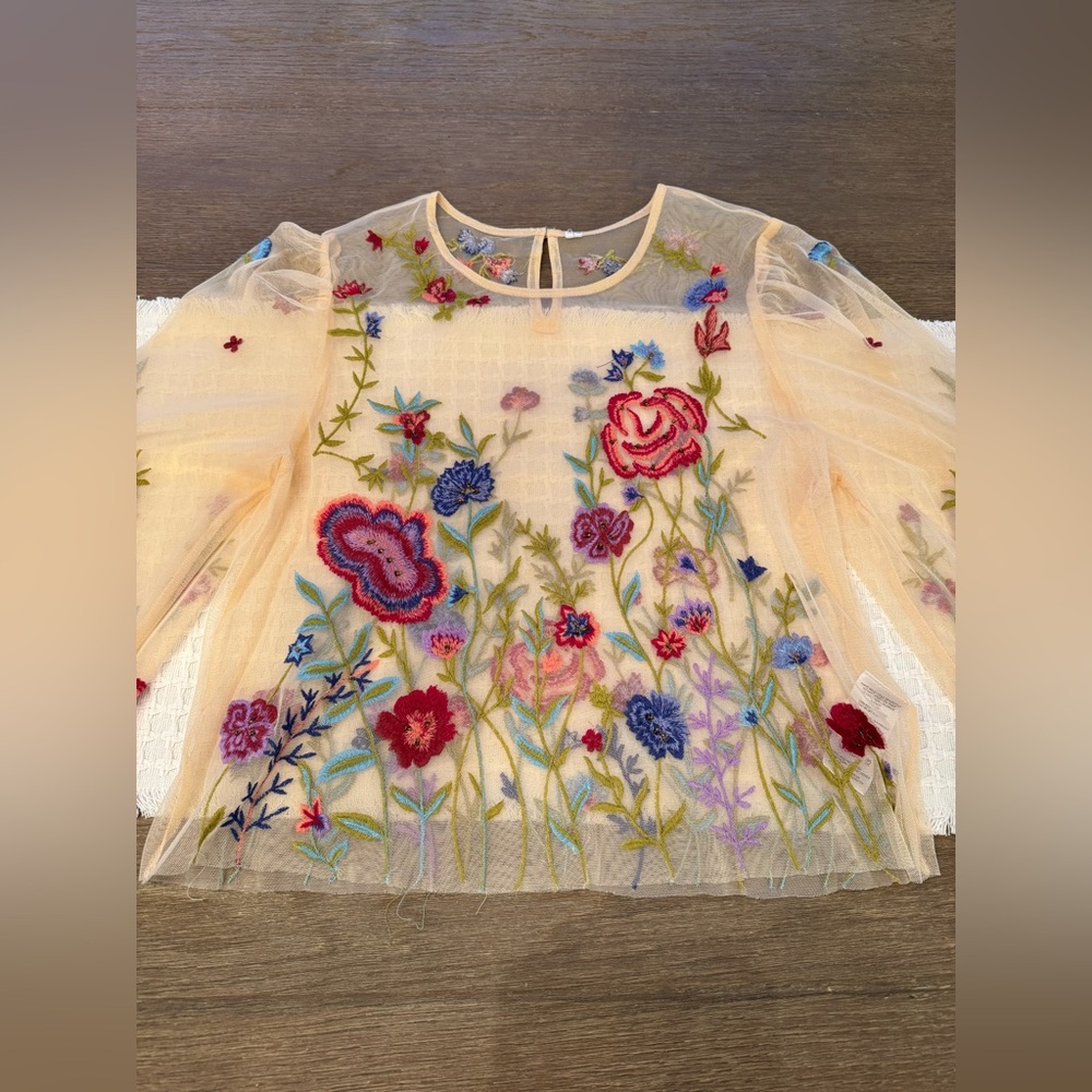 BY ANTHROPOLOGIE LONG-SLEEVE APPLIQUÉ MESH TOP - Picture 3 of 16